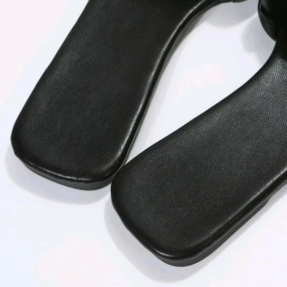 Women Braided Design Single Band Open Toe Slide Sandals, Vacation Black Solid Mi - Picture 7 of 8